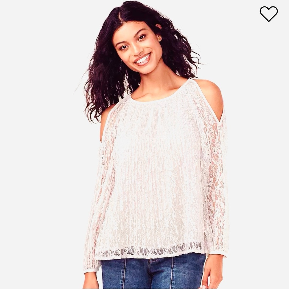LC Lauren Conrad White Lace Cold Shoulder Blouse